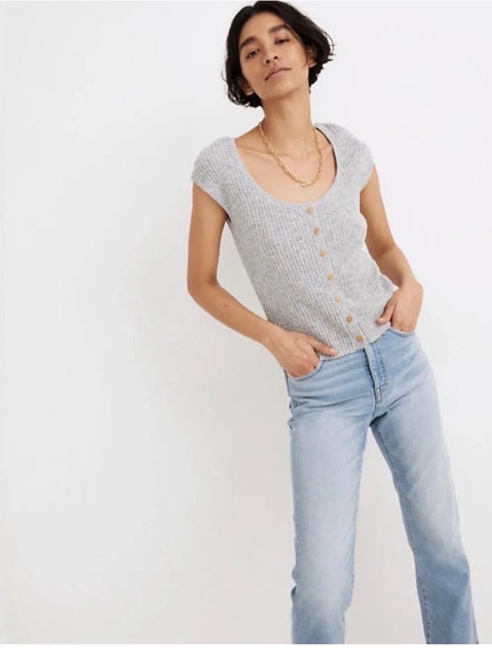 Madewell Marled Shaw Button-Front Sweater-Tee.